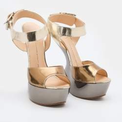 Pre Owned Giuseppe Zanotti Gold Leather Heelless Platform Ankle Strap Sandals Size 39