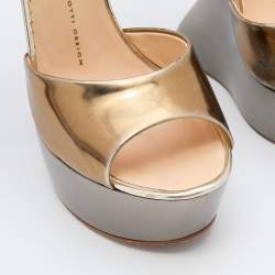 Pre Owned Giuseppe Zanotti Gold Leather Heelless Platform Ankle Strap Sandals Size 39