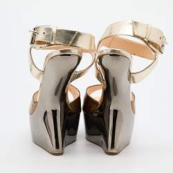Pre Owned Giuseppe Zanotti Gold Leather Heelless Platform Ankle Strap Sandals Size 39
