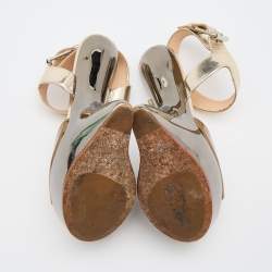 Pre Owned Giuseppe Zanotti Gold Leather Heelless Platform Ankle Strap Sandals Size 39