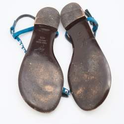 Pre Owned Giuseppe Zanotti Blue Suede Crystal Embellished Thong Flats Size 40.5