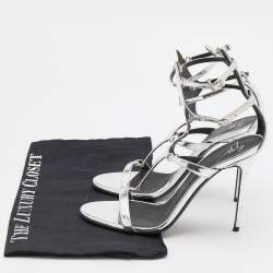 Giuseppe Zanotti Silver Patent Leather Strappy Gladiator Sandals Size 37.5