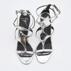 Giuseppe Zanotti Silver Patent Leather Strappy Gladiator Sandals Size 37.5