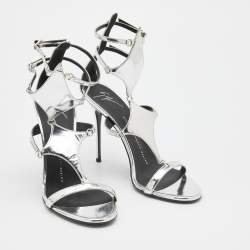 Giuseppe Zanotti Silver Patent Leather Strappy Gladiator Sandals Size 37.5