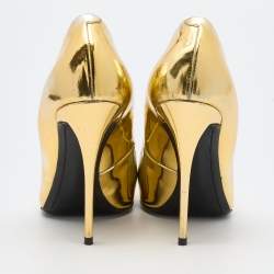 Giuseppe Zanotti Gold Patent Leather Pointed Toe Pumps Size 38