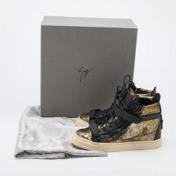 Giuseppe Zanotti Gold/Black Python Embossed Leather Coby High Top Sneakers Size 37