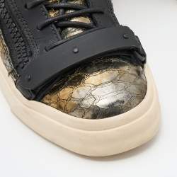 Giuseppe Zanotti Gold/Black Python Embossed Leather Coby High Top Sneakers Size 37