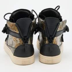 Giuseppe Zanotti Gold/Black Python Embossed Leather Coby High Top Sneakers Size 37