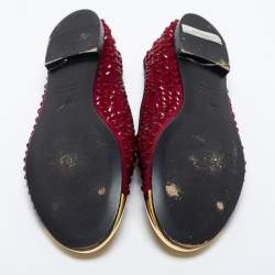 Pre Owned Giuseppe Zanotti Burgundy Satin Crystal Embellished Smoking Slipper Size 40