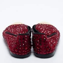 Pre Owned Giuseppe Zanotti Burgundy Satin Crystal Embellished Smoking Slipper Size 40