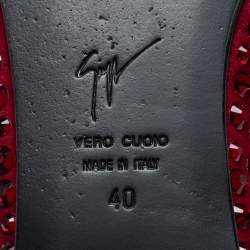 Pre Owned Giuseppe Zanotti Burgundy Satin Crystal Embellished Smoking Slipper Size 40