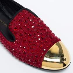 Pre Owned Giuseppe Zanotti Burgundy Satin Crystal Embellished Smoking Slipper Size 40