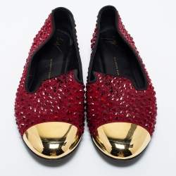 Pre Owned Giuseppe Zanotti Burgundy Satin Crystal Embellished Smoking Slipper Size 40