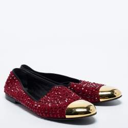 Pre Owned Giuseppe Zanotti Burgundy Satin Crystal Embellished Smoking Slipper Size 40