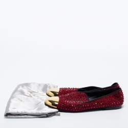 Pre Owned Giuseppe Zanotti Burgundy Satin Crystal Embellished Smoking Slipper Size 40