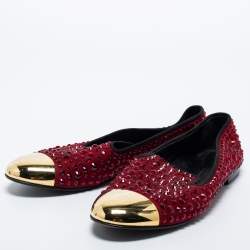 Pre Owned Giuseppe Zanotti Burgundy Satin Crystal Embellished Smoking Slipper Size 40