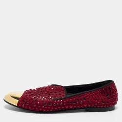Pre Owned Giuseppe Zanotti Burgundy Satin Crystal Embellished Smoking Slipper Size 40