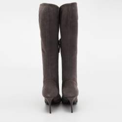 Pre Owned Giuseppe Zanotti Grey Suede Pointed Toe Knee Length Boots Size 38.5