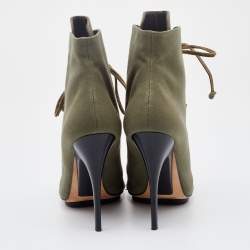 Pre Owned Giuseppe Zanotti Olive Green Canvas and Suede Lace Up Booties Size 37