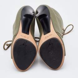 Pre Owned Giuseppe Zanotti Olive Green Canvas and Suede Lace Up Booties Size 37