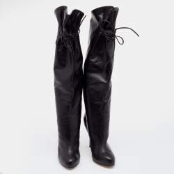 Pre Owned Giuseppe Zanotti Black Leather Knee Length Boots Size 37