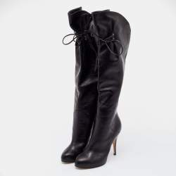 Pre Owned Giuseppe Zanotti Black Leather Knee Length Boots Size 37
