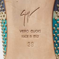 Pre Owned Giuseppe Zanotti Multicolor Studded Leather Smoking Slippers Size 39