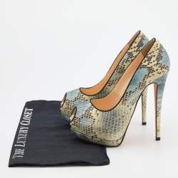 Pre Owned Giuseppe Zanotti Multicolor Python Embossed Leather Peep Toe Platform Pumps Size 35