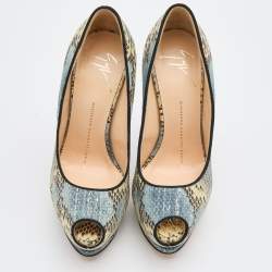 Pre Owned Giuseppe Zanotti Multicolor Python Embossed Leather Peep Toe Platform Pumps Size 35