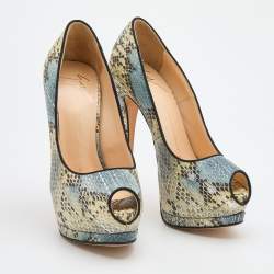 Pre Owned Giuseppe Zanotti Multicolor Python Embossed Leather Peep Toe Platform Pumps Size 35