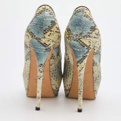 Pre Owned Giuseppe Zanotti Multicolor Python Embossed Leather Peep Toe Platform Pumps Size 35