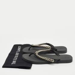 Pre Owned Giuseppe Zanotti Black Rubber Sunset Chain Flat Thong Slides Size 41