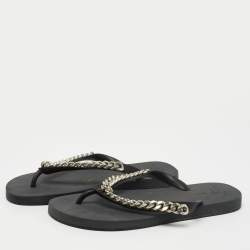 Pre Owned Giuseppe Zanotti Black Rubber Sunset Chain Flat Thong Slides Size 41
