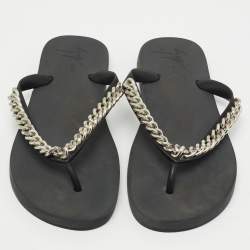Pre Owned Giuseppe Zanotti Black Rubber Sunset Chain Flat Thong Slides Size 41