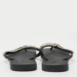 Pre Owned Giuseppe Zanotti Black Rubber Sunset Chain Flat Thong Slides Size 41