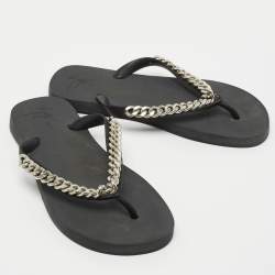Pre Owned Giuseppe Zanotti Black Rubber Sunset Chain Flat Thong Slides Size 41