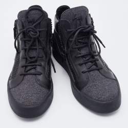Pre Owned Giuseppe Zanotti Black/Grey Fabric and Leather Kriss High Top Sneakers Size 39