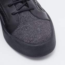 Pre Owned Giuseppe Zanotti Black/Grey Fabric and Leather Kriss High Top Sneakers Size 39