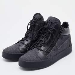 Pre Owned Giuseppe Zanotti Black/Grey Fabric and Leather Kriss High Top Sneakers Size 39