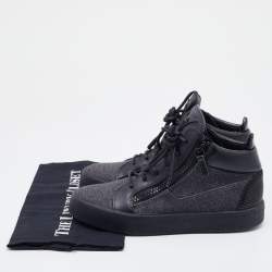 Pre Owned Giuseppe Zanotti Black/Grey Fabric and Leather Kriss High Top Sneakers Size 39