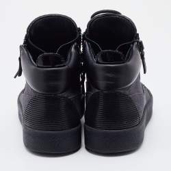 Pre Owned Giuseppe Zanotti Black/Grey Fabric and Leather Kriss High Top Sneakers Size 39