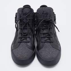 Pre Owned Giuseppe Zanotti Black/Grey Fabric and Leather Kriss High Top Sneakers Size 39