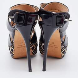 Pre Owned Giuseppe Zanotti Black Patent Leather Woven Platform Ankle Strap Sandals Size 37
