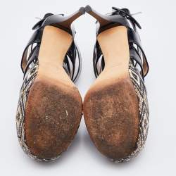 Pre Owned Giuseppe Zanotti Black Patent Leather Woven Platform Ankle Strap Sandals Size 37