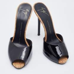 Pre Owned Giuseppe Zanotti Black Patent Leather Slide Sandals Size 37