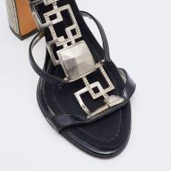 Giuseppe Zanotti Black Patent Leather Block Heel Ankle Strap Sandals Size 37