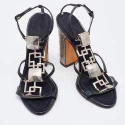 Giuseppe Zanotti Black Patent Leather Block Heel Ankle Strap Sandals Size 37