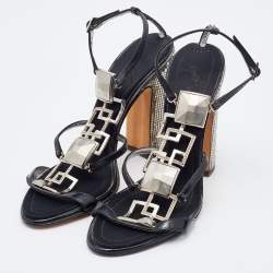 Giuseppe Zanotti Black Patent Leather Block Heel Ankle Strap Sandals Size 37