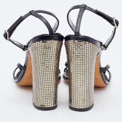 Giuseppe Zanotti Black Patent Leather Block Heel Ankle Strap Sandals Size 37