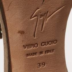 مملوكة مسبقًا Giuseppe Zanotti Gold Textured Suede Crystal Embellished Ankle Strap Sandals Size 39